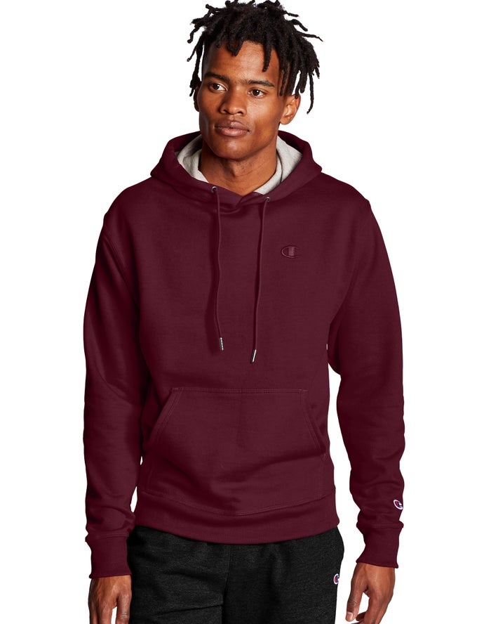 Champion Mens Hoodie NZ - Powerblend Fleece C Logo Dark Red ( 3945-YDCZW )